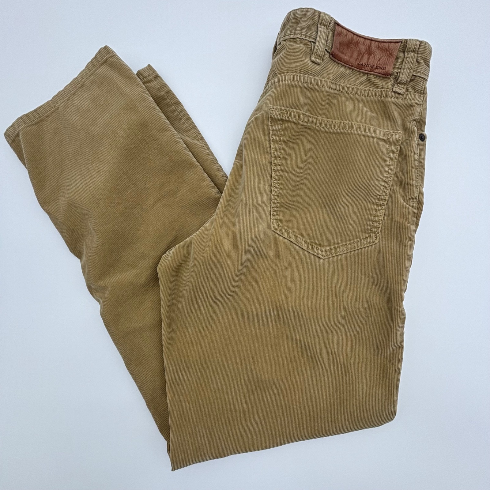 Lands' End Mens Corduroy Pants Traditional Fit Tan Khaki Size 32